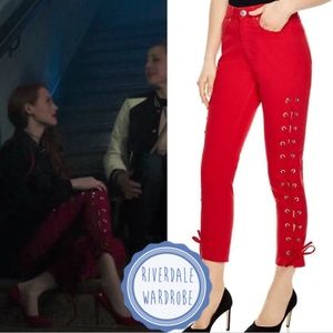 Sandro Red Lace Up Jeans Riverdale Cheryl Blossom